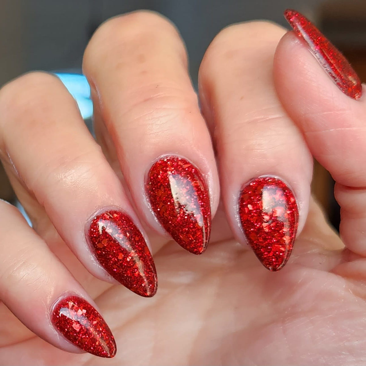 D135 Infatuated Red Glitter Dip Powder Revel Nail